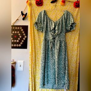 Light green with white floral flowy spring dress